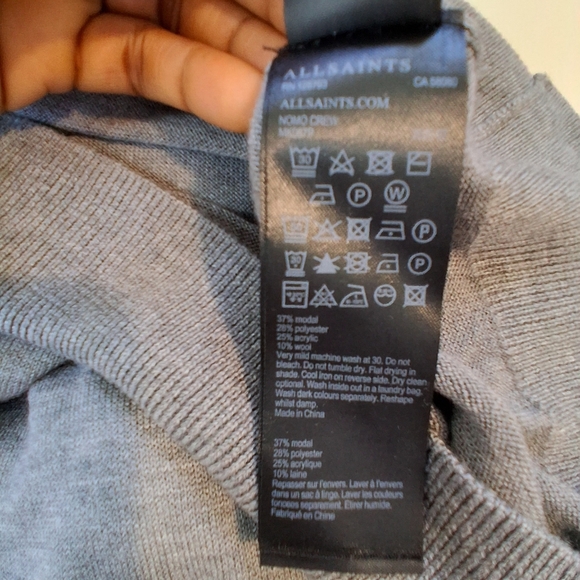 All Saints Mode Merino Crew Neck  Ramskull Grey Sweater Size M - Picture 7 of 9